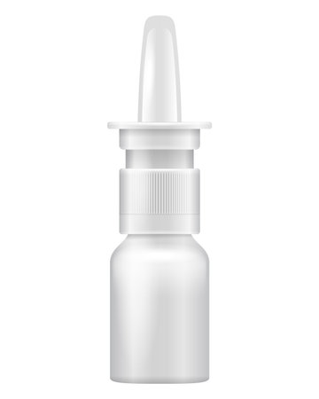 Nasal spray 3D realistic mock-up - white plastic bottle with aerosol dispenser. Isolated vector illustration.のイラスト素材
