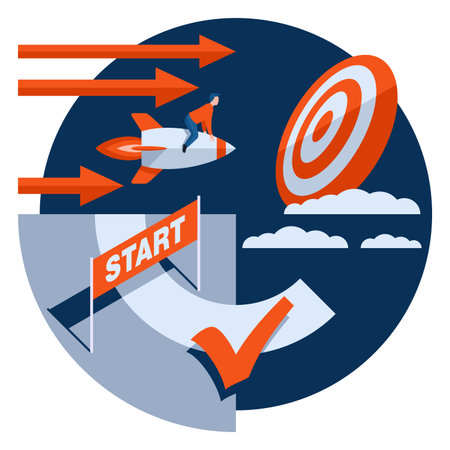 Business startup, successful development and profit - creative diagram with visualization from start to finishのイラスト素材