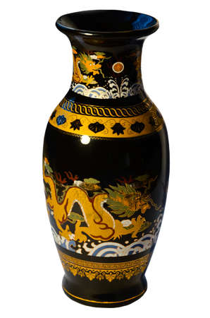 An isolated black vase with a pattern of the dragonの写真素材