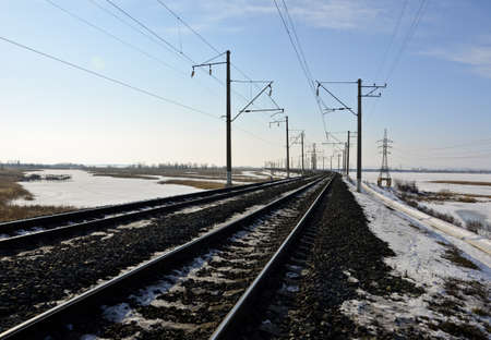 Photo winter railway in Sunny dayの写真素材