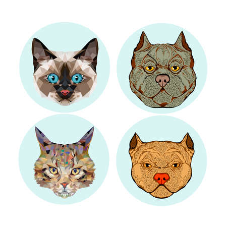 Dog and Cat  avatar collection.image for use on greeting cards, print and design projectsのイラスト素材
