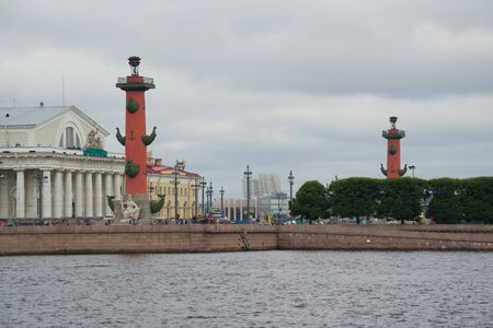 Rostral columns view from the Neva river embankmentのeditorial素材