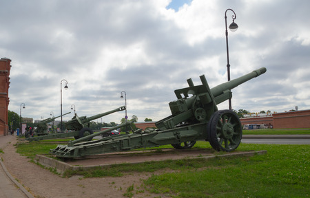 Russia Petersburg July 2016 three guns in front of the Museum of artillery turned to Peter and Paul fortressのeditorial素材