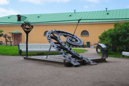 Russia Saint Petersburg July 2016 exposition sundial in the courtyard of the fortress