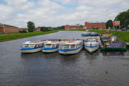 Russia Saint Petersburg July 2016 river taxi at the pierのeditorial素材