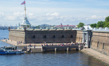 Russia Saint Petersburg July 2016 pier of the Peter and Paul fortress, the tourists descended from a water busのeditorial素材
