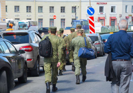 Russia Saint Petersburg July 2016 soldiers systems move in the cityのeditorial素材