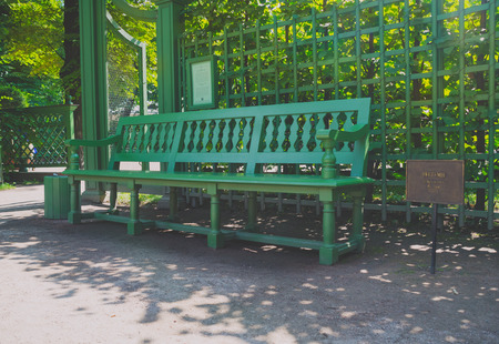Russia, St. Petersburg July 2016 bench in the summer garden author which Cabianca made in Italy 1717 gの写真素材