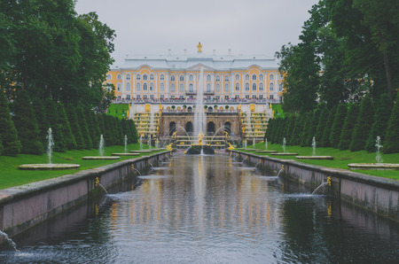 SAINT PETERSBURG, RUSSIA - June , 2016: tourists at Peterhof Palace. Peterhof Palace included in the world heritage List of UNESCO.のeditorial素材