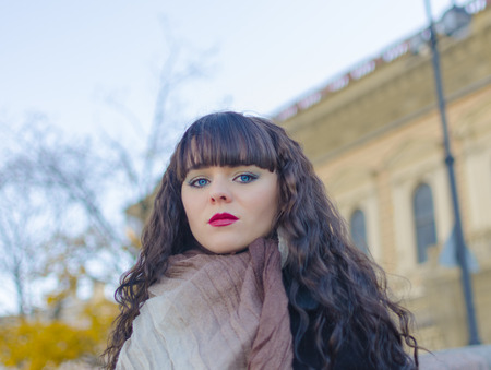 beautiful girl with blue eyes. a portrait Park.の写真素材