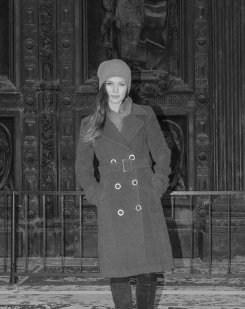 black white photography, sensual beautiful girl with an easy smile, portrait.の写真素材