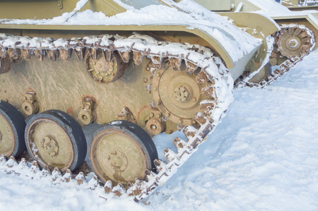 caterpillars covered by snow tank t-70.のeditorial素材