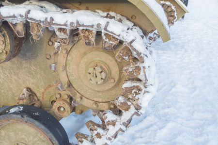 in winter the snow tank chassis second world war.の写真素材