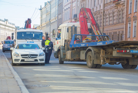 Russia, Saint-Petersburg, 3 may 2017 - the police evacuated the car.
