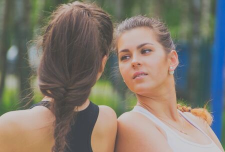 on the Playground posing beautiful girls.の写真素材