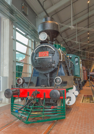 Russia, Saint-Petersburg, 15, Nov 2017 - indoor railway Museum, paravozov and modern trainsのeditorial素材