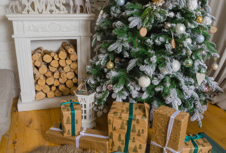 white living room with Christmas designの写真素材