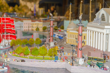 Russia, Saint-Petersburg, January 18, 2018 - the Museum Grand model Russia, city transport and the production in miniature.のeditorial素材