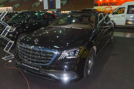 Russia, St. Petersburg, April 13, 2018-black Mercedes - Maybach s-class, world automobile exhibition in CCM.のeditorial素材
