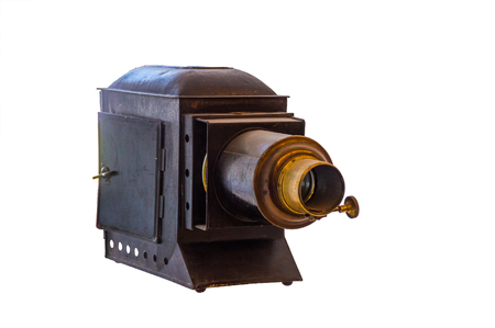 light lantern for showing movies, old cinema and slide show with glow candles from insideの写真素材