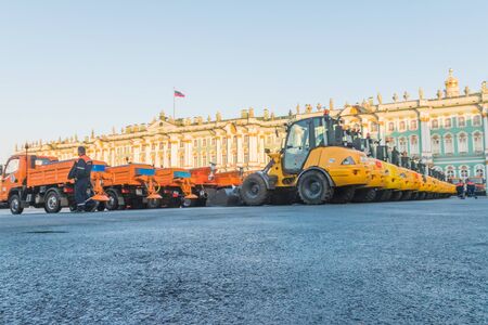 Russia, St. Petersburg, September 19, 2018 -the parade of cleaning equipment, cars on Palace square...