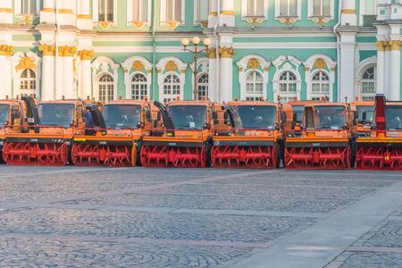 Russia, St. Petersburg, September 19, 2018 -the parade of cleaning equipment, cars on Palace square at the Hermitageのeditorial素材