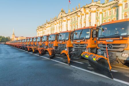 Russia, St. Petersburg, September 19, 2018 -the parade of cleaning equipment, cars on Palace square at the Hermitageのeditorial素材