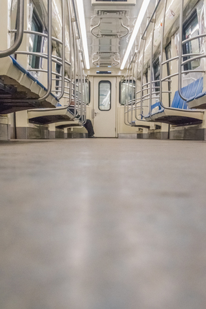 the subway car without people, empty passengers, seatsの写真素材