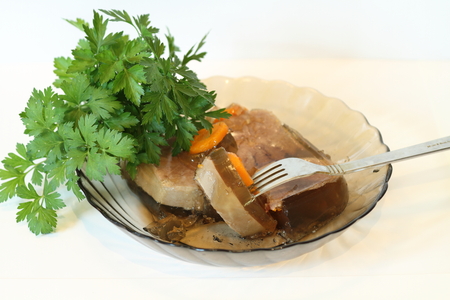 Jellied with meat, carrots, parsley, meat filling, horseradish.の写真素材