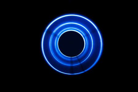 Sound waves in the visible blue color in the darkの写真素材