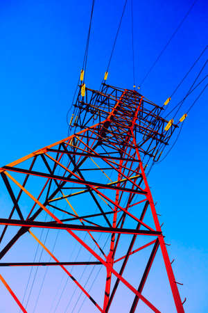 High voltage post. High-voltage tower sky background.の写真素材