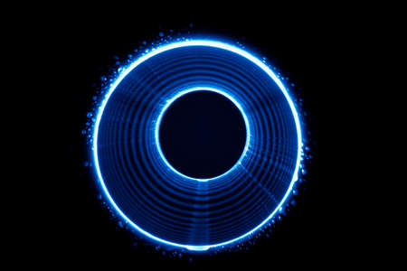 Sound blue waves in tunnel in the darkの写真素材