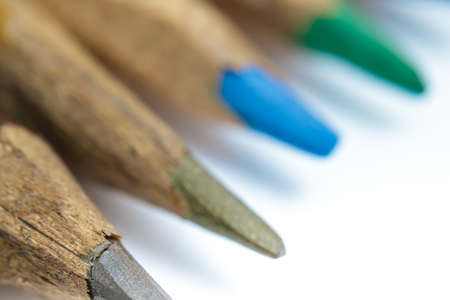 Colored pencils sharpened by hand closeup. Selective focusの写真素材