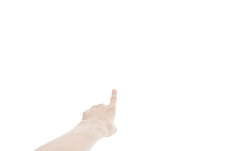 Hand touching screen. White background. Isolateの写真素材