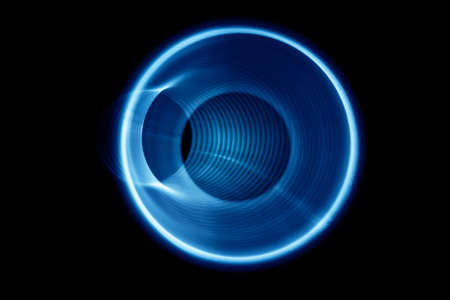 Sound waves in the visible blue color in the darkの写真素材