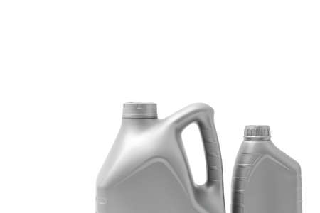 Gray canister with engine oil isolated on white backgroundの写真素材