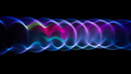 Sound waves in the visible blue color in the darkの写真素材