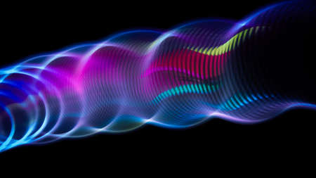 Sound waves in the visible blue color in the darkの写真素材