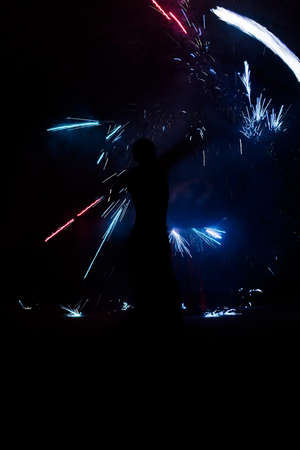 Amazing Fire Show at nightの写真素材