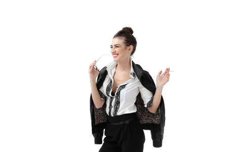 Businesswoman gossip about otherの写真素材