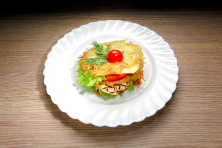 Potato pancake chicken burgerの写真素材