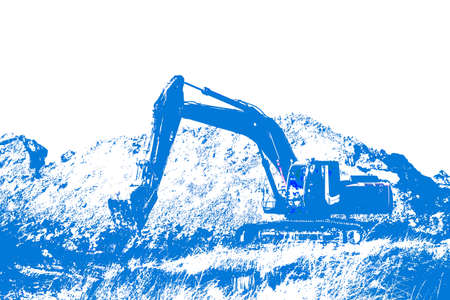 Industrial digger with bucket standing idle on hardcore