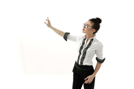 Beautiful hispanic business woman smiling over whiteの写真素材
