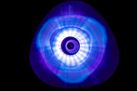 Sound waves in the visible blue color in the darkの写真素材