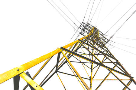 High voltage yellow pole isolated on white backgroundの写真素材