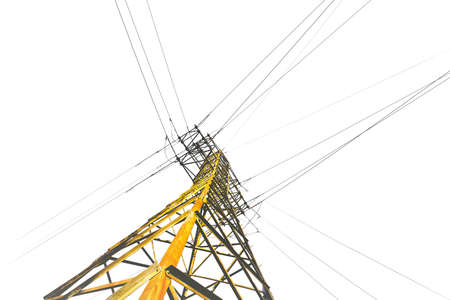 High voltage yellow pole isolated on white backgroundの写真素材