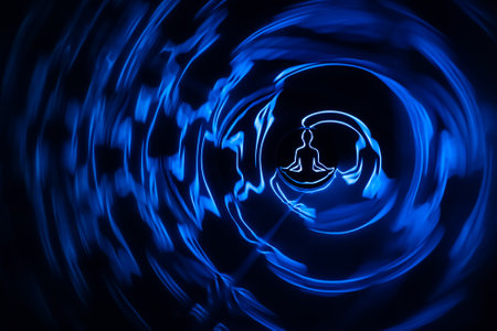Yoga meditation hands woman in yoga lotus pose with aura spiritualの写真素材