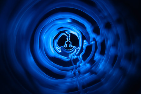 Yoga meditation hands woman in yoga lotus pose with aura spiritualの写真素材