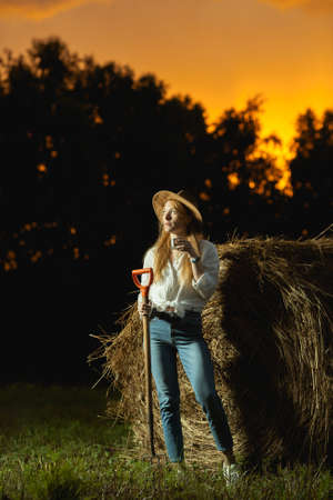 Country woman resting after work until lateの写真素材