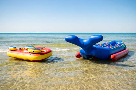 Sea inflatable attractions. Vacation and active rest